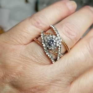 Whitesapphire tri color rose gold silver ring